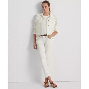 Lauren Ralph Lauren Women's Jeans Eyelet-Patchwork Relaxed Taper White Wash